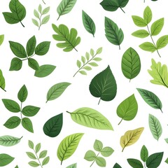 Seamless pattern of natural and fresh various leaves on white background