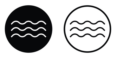 Waves vector icon set. Sea wave symbol. Ocean wave sign. Water symbol in circle. Isolated on white background.