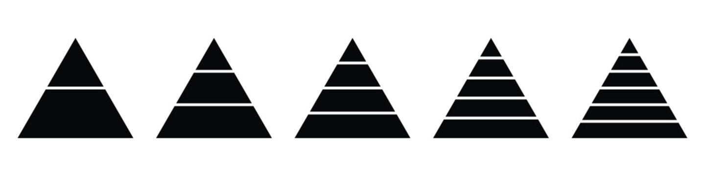 Triangular pyramid infographic vector icon set. Triangle hierarchy data segments collection. Business concept. Vector illustration