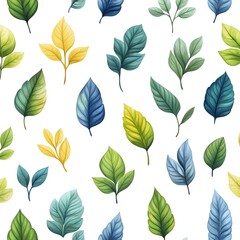 Seamless Fresh Leaf Pattern on White Nature Backdrop