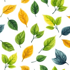 Obraz premium Seamless Floral Pattern of Vibrant Green and Yellow Leaves on Plain Background
