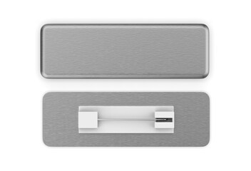 Rectangular blank badge pin brooch. Realistic 3d illustration isolated on white background.