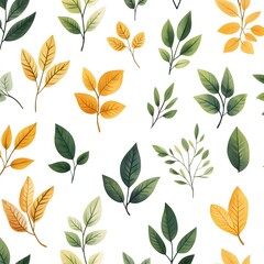 Stunning Seamless Pattern with Natural and Vibrant Botanical Leaves on Crisp White Background
