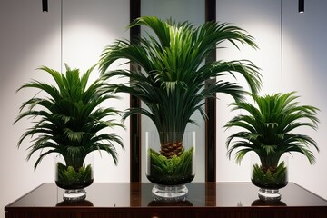 Fototapeta premium Stunning Palm Designs Highlighted in Transparent Settings for Lush Greenery Display