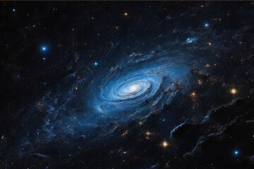 Fototapeta premium Swirling blue galaxy on a dark universe.