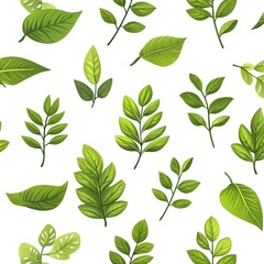 Seamless Natural Leaf Pattern on Fresh White Background