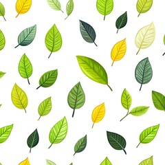 Obraz premium Seamless Floral Pattern of Various Natural Green Leaves on White Background