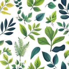 Seamless Natural Leaf Pattern on Clean White Background