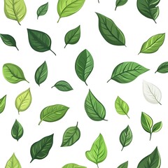 Obraz premium Seamless natural pattern with fresh and vibrant leaves on white background