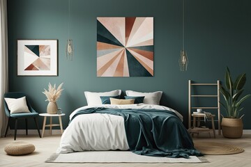 Cozy Bedroom Wall Art Mockup with A4 Paper Layout in Modern Decor