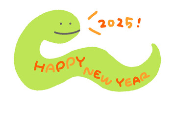 手描きの新年をお祝いする蛇の年賀状イラスト　2025 巳年