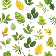 Vibrant Leaf Pattern on Natural White Background