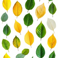 Obraz premium Seamless pattern with various fresh and natural leaves on white background