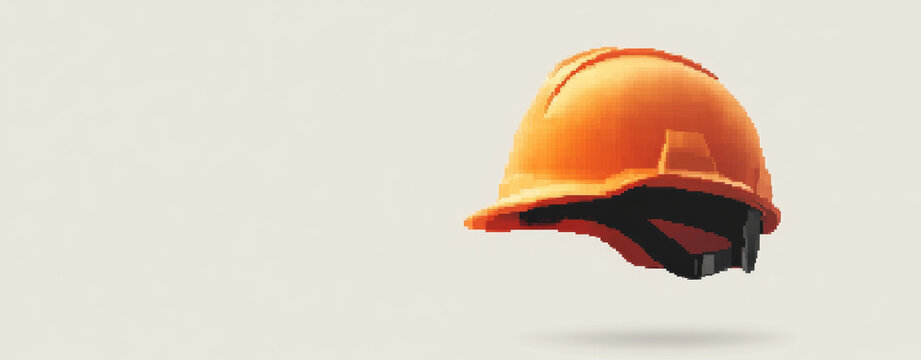 Bright pixel art of safety helmet in orange, symbolizing construction and safety. This vibrant design captures attention and conveys sense of protection and reliability