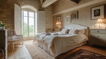 Modern bedroom with a country-inspired Provence design.