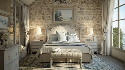 Modern bedroom with a country-inspired Provence design.
