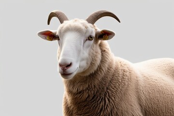 Isolated Sheep Portrait on White Background Standing Animal Image