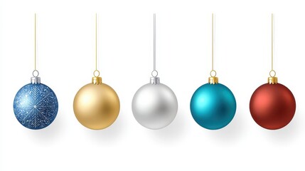 Hanging Christmas Ornaments   Blue  Gold  Silver  Red   Isolated on White Background