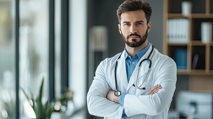 male doctor with a stethoscope, giving off a professional and approachable vibe