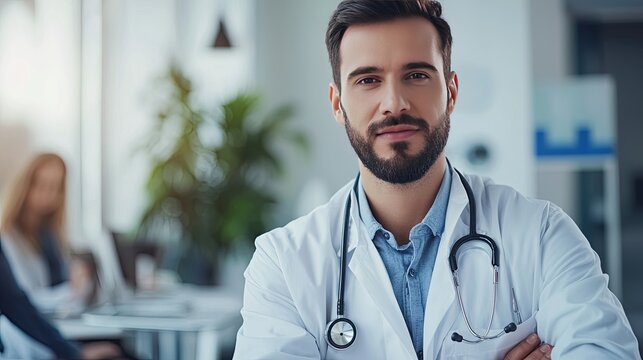 male doctor with a stethoscope, giving off a professional and approachable vibe