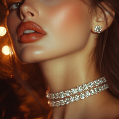 Close up on woman's lips. With diamonds jewelry.Close up on woman's lips. With diamonds jewelry.
