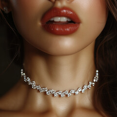 Close up on woman's lips. With diamonds jewelry.Close up on woman's lips. With diamonds jewelry.