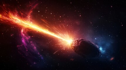 Cosmic Collision  Asteroid Impact with Bright Flash of Light and Nebulae