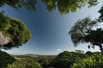 Obraz premium Lush Landscape Under Clear Blue Sky Aerial Perspective