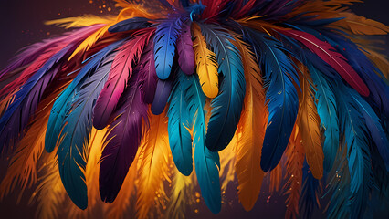 Obraz premium Abstract composition of vibrant, colorful feathers arranged in a circular motion