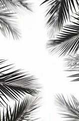 Black and white palm fronds against a bright white background.