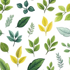 Elegant Assortment of Lush Leaves and Foliage in Seamless Natural Pattern
