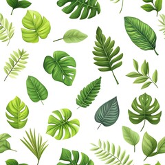 Obraz premium Seamless Natural Leaf Pattern with Vibrant Green Tropical Foliage on Clean Background
