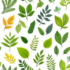 Fototapeta premium Seamless Natural Leaf Pattern on Fresh White Background