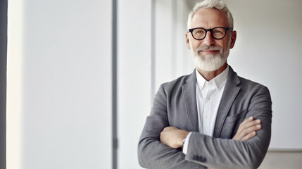 Fototapeta premium Portrait of a businessman wearing a casual suit with grey hair and a beard.