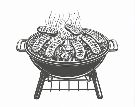 recommend clip art: Black white line drawing barbecue grill grill round An outline m