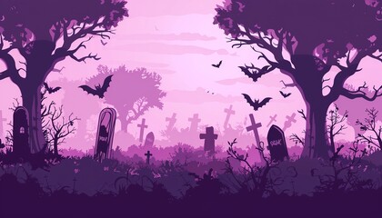 purple cemetery halloween background. Scary