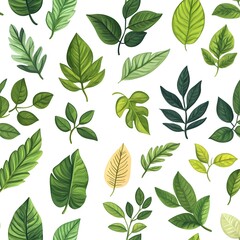 Lush and Vibrant Botanical Foliage Seamless Pattern on White Background