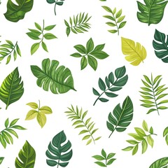 Vibrant Natural Foliage Pattern on White Background