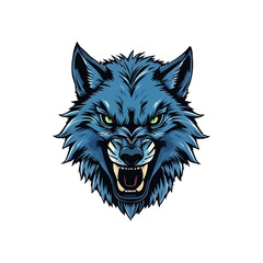 Vector logo wolf on white background side view, wolf icon, wolf head, wolf sticker. Blue Esport mascot fox, wolf logo