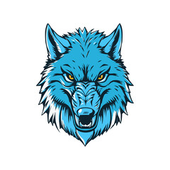 Vector logo wolf on white background side view, wolf icon, wolf head, wolf sticker. Blue Esport mascot fox, wolf logo