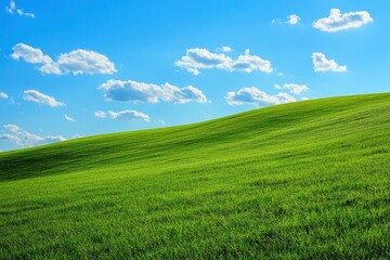 Obraz premium Green Land, Blue Sky, Summer Sunny Day Background, Wide View Of Lawn Hill and Blue Sky , ai