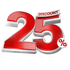 3d sales red and white discount price tag for composition 25 percent, amazing for product promotion