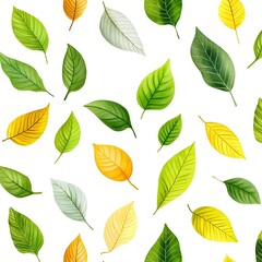 Fototapeta premium Elegant Seamless Pattern of Diverse Natural Leaves on Clean White Background