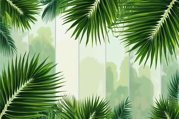 Fototapeta premium Vibrant Palm Fronds Showcased Against Hidden Backgrounds in Lush Green Landscapes