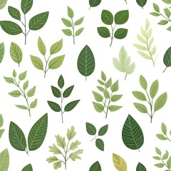 Seamless Leafy Botanical Pattern on White Backdrop