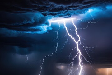 Dramatic Thunderstorm with Vibrant Electric Blue Clouds and Enhanced Lightning Effects