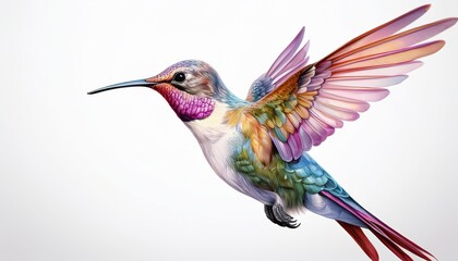 Fototapeta premium Vibrant hummingbird in flight against a white background