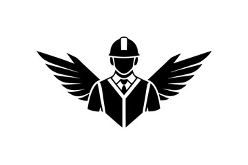  Construction worker angel icon logo. line art. silhouette black color, vector illustration