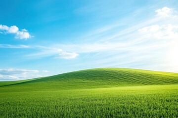 Green Land, Blue Sky, Summer Sunny Day Background, Wide View Of Lawn Hill and Blue Sky , ai