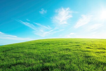 Obraz premium Green Land, Blue Sky, Summer Sunny Day Background, Wide View Of Lawn Hill and Blue Sky , ai